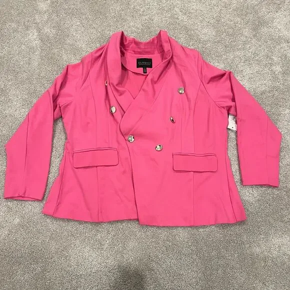 NWT Eloqui Women's Fabric Plus Size Blazer in Bright Pink Gold Buttons Size 22 - Picture 9 of 13